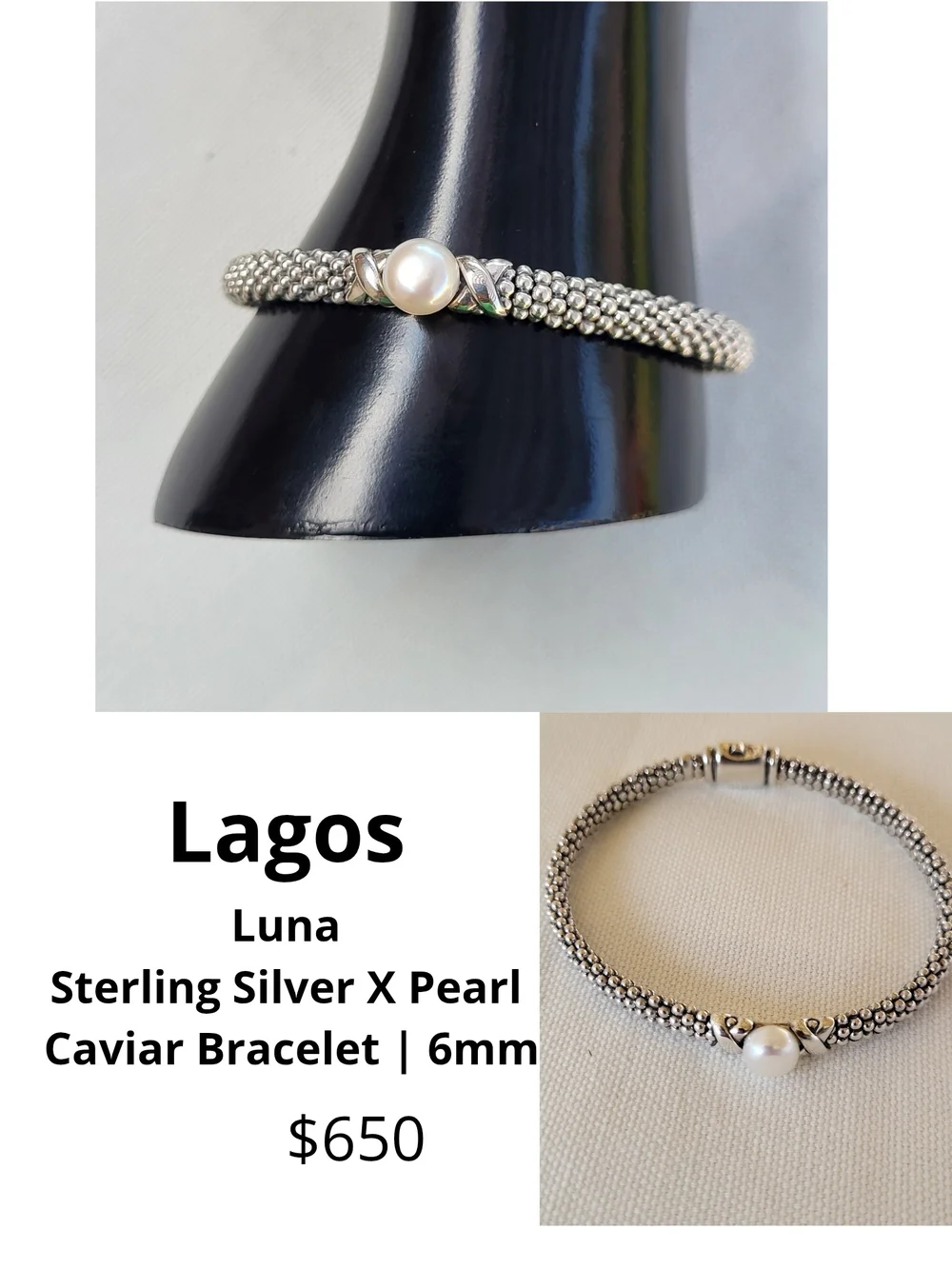Lagos Luna Sterling Silver Pearl Caviar Bracelet - White Pearl. #225b1